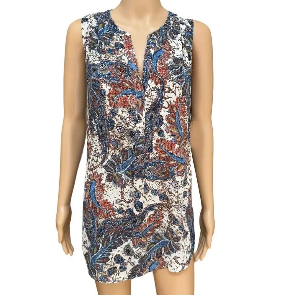 Green Envelope sleeveless tunic blouse paisley print size M